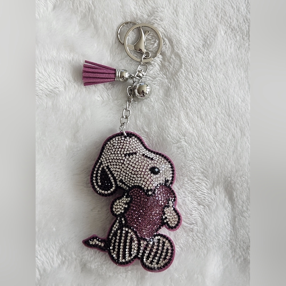 Snoopy Purple Heart Rhinestone Keychain Bag Charm